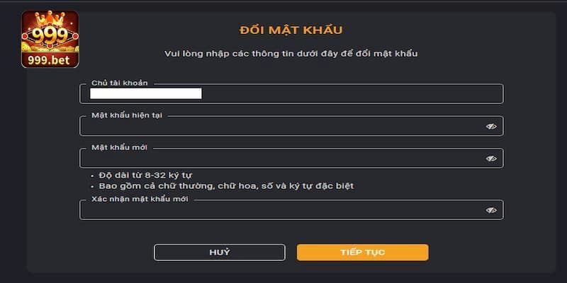 Đổi mật khẩu 999bet